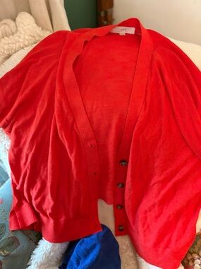 LOFT Bright Red Lightweight Cardigan